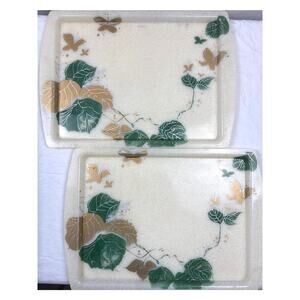 Set of 2 Butterfly and Leaves Vintage Fiberglass Tray MCM Hostess Retro Serving
